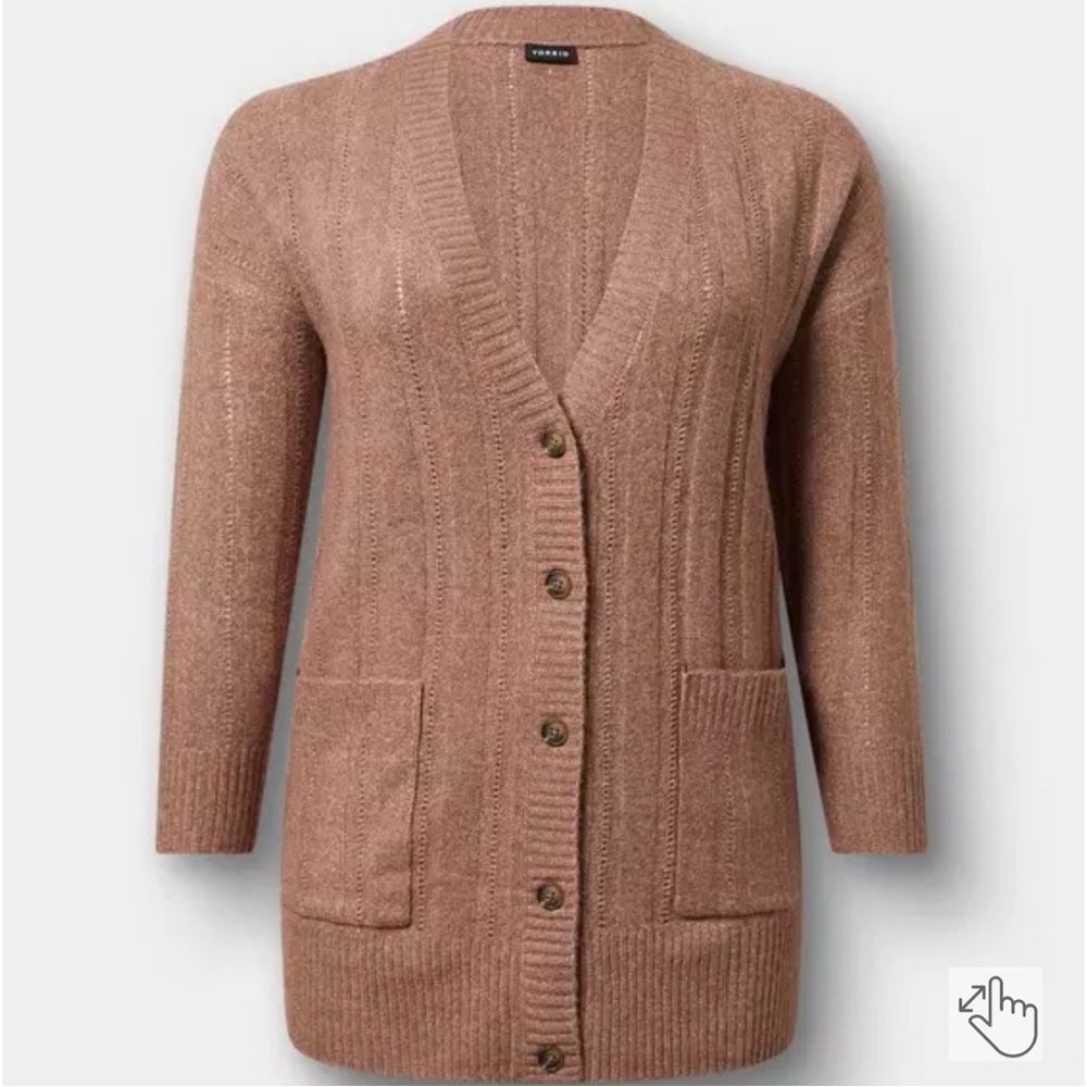 TORRID Women’s Plus Size 1X 14-16 Boyfriend Pockets Cardigan Nutmeg Button Front